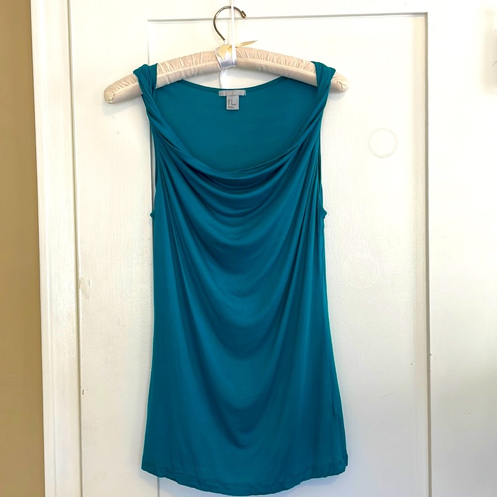 Turquoise Twisted cowl neckline H&M rayon blouse